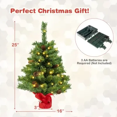 64 cm velký osvětlený mini vánoční stromeček na stůl s 50 LED světly, zelený