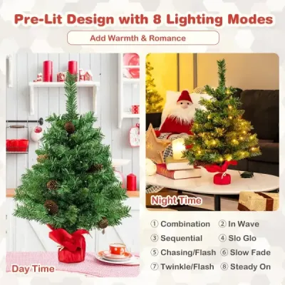 64 cm velký osvětlený mini vánoční stromeček na stůl s 50 LED světly, zelený