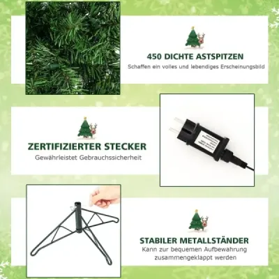 210 cm umělý poloviční vánoční stromek sváteční stromek se 150 LED světly