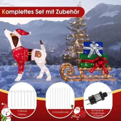 pes se saněmi a dárkovými krabičkami Vánoční dekorace se 170 teplými LED světly