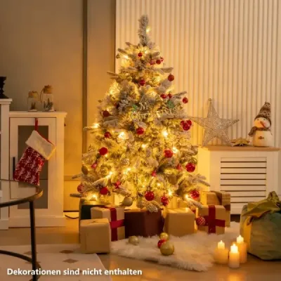 136 cm umělý vánoční stromek se sněhem a 150 teplými bílými LED světly zelenými
