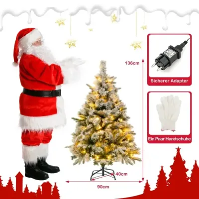 136 cm umělý vánoční stromek se sněhem a 150 teplými bílými LED světly zelenými