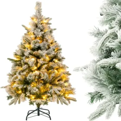 136 cm umělý vánoční stromek se sněhem a 150 teplými bílými LED světly zelenými