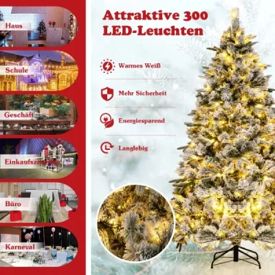 210 cm umělý vánoční stromeček se sněhem a osvětlením, jedle s 300 teplými bílými LED světly