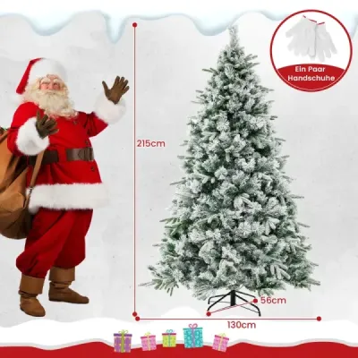 210 cm umělý vánoční stromeček se sněhem a osvětlením, jedle s 300 teplými bílými LED světly