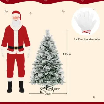 136 cm umělý vánoční stromek se sněhem a 8 světelnými režimy a 472 PE PVC konečky