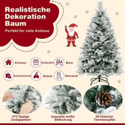 136 cm umělý vánoční stromek se sněhem a 8 světelnými režimy a 472 PE PVC konečky