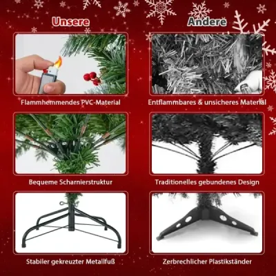 150 cm umělý vánoční stromek se světly, sněhem a koblihami a červenými bobulemi