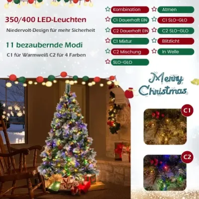 Ø110 x 185 cm Beleuchteter Weihnachtsbaum mit Kiefernnadeln Grün + Weiß
