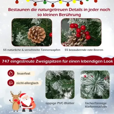 Ø110 x 185 cm Beleuchteter Weihnachtsbaum mit Kiefernnadeln Grün + Weiß