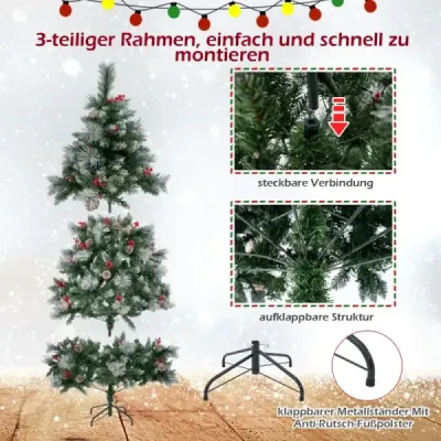 Ø110 x 185 cm Beleuchteter Weihnachtsbaum mit Kiefernnadeln Grün + Weiß