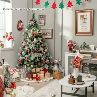 Ø110 x 185 cm Beleuchteter Weihnachtsbaum mit Kiefernnadeln Grün + Weiß