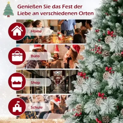 Ø110 x 185 cm Beleuchteter Weihnachtsbaum mit Kiefernnadeln Grün + Weiß