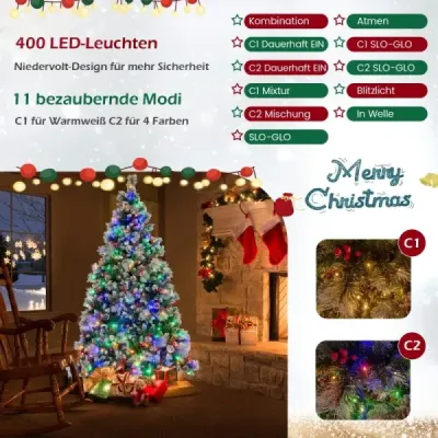 Ø125 x 215 cm Christbaum mit LED-Lichtern Weihnachtsbaum mit Beeren Grün + Weiß