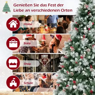 Ø125 x 215 cm Christbaum mit LED-Lichtern Weihnachtsbaum mit Beeren Grün + Weiß