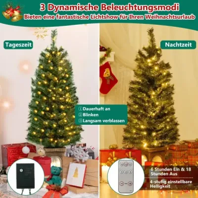 120 cm umělý vánoční stromek v květináči s osvětlením a časovačem Vánoční stromek v květináči