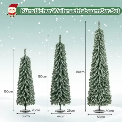 Sada 3 vánočních stromků umělých 120+150+180 cm vánoční stromek pro domácí kancelář