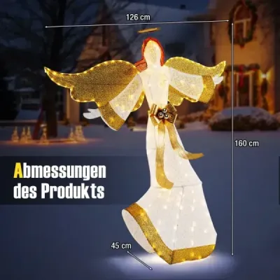 160 cm velký svítící vánoční andílek se svatozáří, teplá bílá