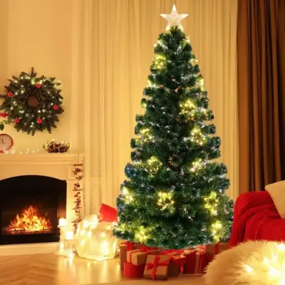 180 cm Künstlicher Weihnachtsbaum aus Glasfaser mit Beleuchtung Tannenbaum