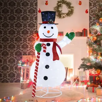 150 cm vysoká osvětlená vánoční dekorace ve tvaru sněhuláka s 180 LED diodami, čepicí a šálou