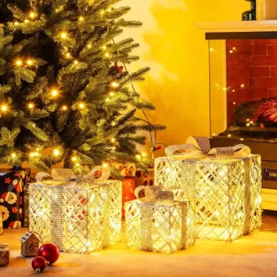 Sada 3 dárkových krabiček LED se 48 teplými bílými světly LED a odnímatelnými mašlemi
