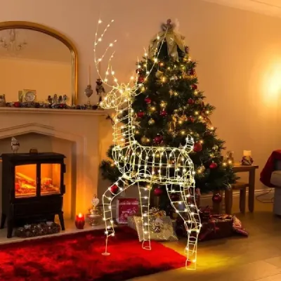 Sob a sáně Vánoční dekorace 2dílný svítící sob s 215 bílými LED diodami