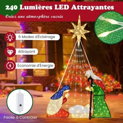 180 cm velký betlém s 240 teplými bílými LED světly Vánoční betlém