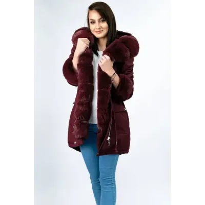 Dámská bavlněná bunda s kožíškem MODA805 bordó