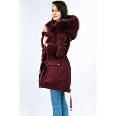 Dámská bavlněná bunda s kožíškem MODA805 bordó