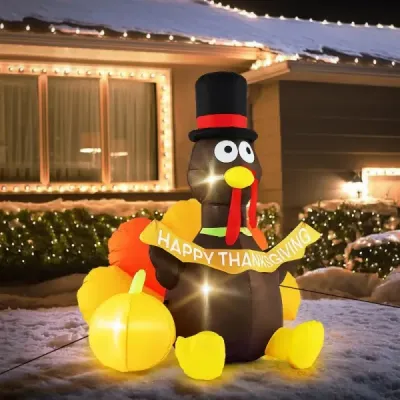 150 cm nafukovací dekorace na díkůvzdání s krocanem a dýní a LED světly