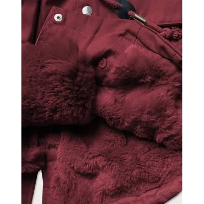 Dámská bavlněná bunda s kožíškem MODA805 bordó