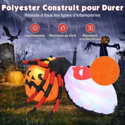 Nafukovací halloweenský pavouk s dýní a rotujícími LED světly Dekorace strašidelného pavouka