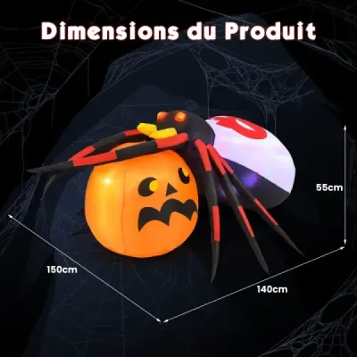 Nafukovací halloweenský pavouk s dýní a rotujícími LED světly Dekorace strašidelného pavouka