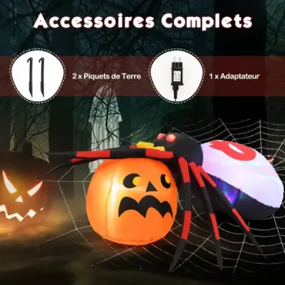 Nafukovací halloweenský pavouk s dýní a rotujícími LED světly Dekorace strašidelného pavouka