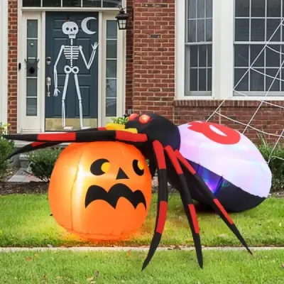 Nafukovací halloweenský pavouk s dýní a rotujícími LED světly Dekorace strašidelného pavouka