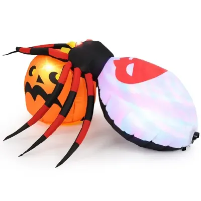 Nafukovací halloweenský pavouk s dýní a rotujícími LED světly Dekorace strašidelného pavouka
