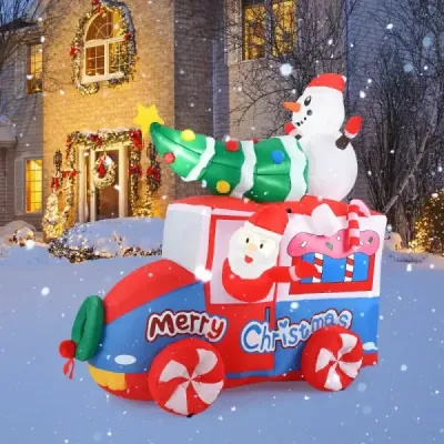 177cm nafukovací vánoční dekorace LED Santa Claus v autě vánoční dekorace se sněhulákem