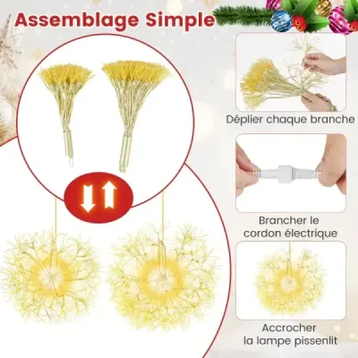 Leuchtkugel Weihnachten 2 Stück LED Kugeln Zum Hinhängen Weihnachtsbeleuchtung für außen und innen Gold