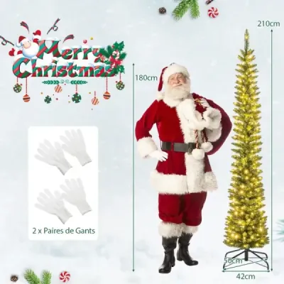 Umělý vánoční stromek s LED světly Tenký vánoční stromek podsvícený slavnostní stromek 210 cm