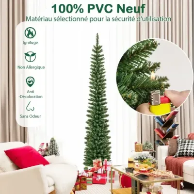 Umělý vánoční stromek s LED světly Tenký vánoční stromek podsvícený slavnostní stromek 210 cm