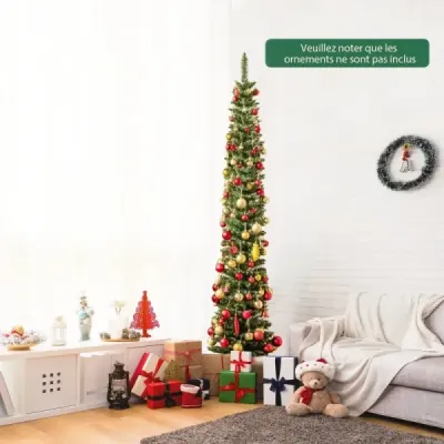 Umělý vánoční stromek s LED světly Tenký vánoční stromek podsvícený slavnostní stromek 210 cm