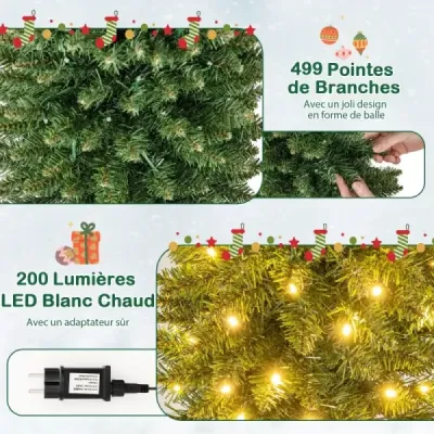 Umělý vánoční stromek s LED světly Tenký vánoční stromek podsvícený slavnostní stromek 210 cm