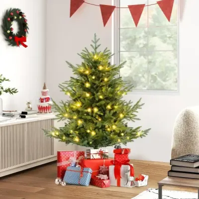 Umělý vánoční stromek 135 cm s osvětlením Jedle se 160 teplými bílými LED světly a 8 světelnými režimy