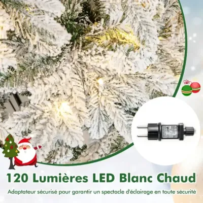 135 cm umělý vánoční stromek se světýlky a sněhem Vánoční stromek se 120 teplými bílými LED světýlky