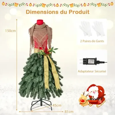 Künstlicher Weihnachtsbaum in Schneiderpuppen Optik mit Abnehmbarem Schal & Roten Beeren