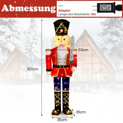 157 cm vysoká vánoční figurka louskáčka se 100 LED světly Osvětlená vánoční dekorace XXL