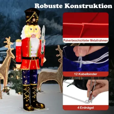 157 cm vysoká vánoční figurka louskáčka se 100 LED světly Osvětlená vánoční dekorace XXL