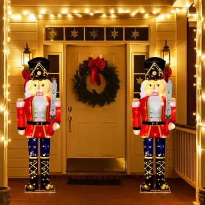 157 cm vysoká vánoční figurka louskáčka se 100 LED světly Osvětlená vánoční dekorace XXL