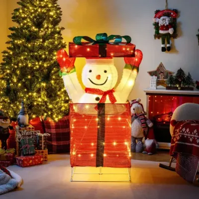 LED sněhulák v dárkové krabičce se 100 teplými bílými LED světly Osvětlená vánoční dekorace
