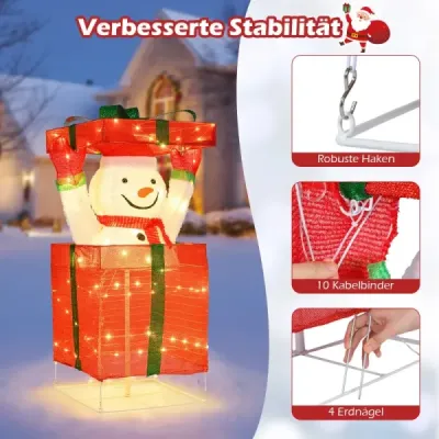 LED sněhulák v dárkové krabičce se 100 teplými bílými LED světly Osvětlená vánoční dekorace